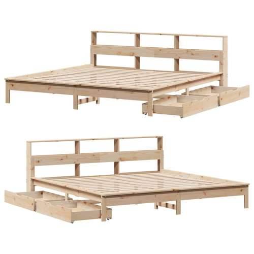 Krevet s regalom za knjige bez madraca 200 x 200 cm od borovine - Prirodna 200 x 200 cm Cijena