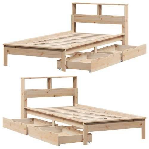 Krevet s regalom za knjige bez madraca 90x200 cm od borovine - Prirodna 90 x 200 cm Cijena
