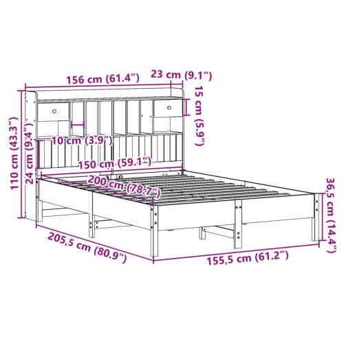 Krevet s regalom za knjige bez madraca 150 x 200 cm od borovine - Prirodna 150 x 200 cm Cijena