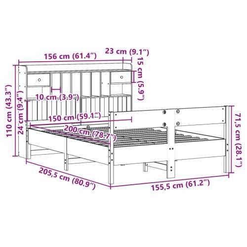 Krevet s regalom z knjige bez madraca bijeli 150x200cm borovina - Bijela 150 x 200 cm Cijena