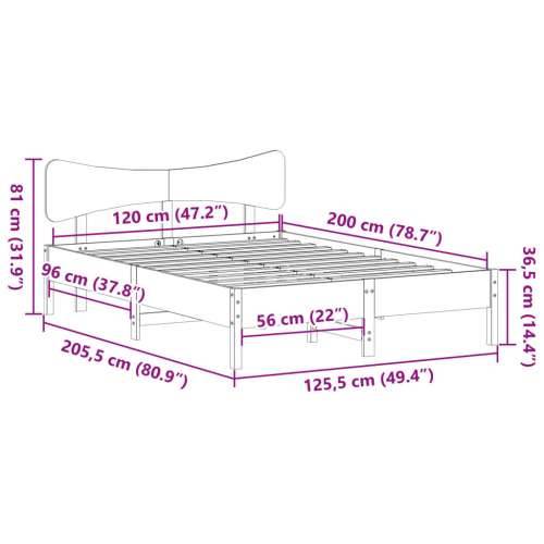 Okvir kreveta bez madraca 120 x 200 cm od masivne borovine - Prirodna 120 x 200 cm Cijena