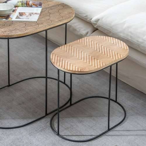 Pomoćni stolić 60 x 39,5 x 60 cm Prirodno Crna Metal Drvo (2 kom.) Cijena