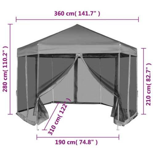 Šesterokutni prigodni šator sa 6 bočnih zidova sivi 3,6 x 3,1 m Cijena