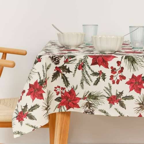 Stolnjak od smole protiv mrlja Belum Christmas Flowers Crvena Zelena Prirodno 150 x 150 cm Cijena