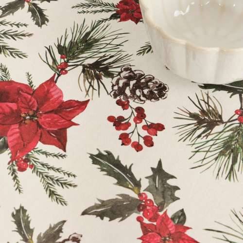 Stolnjak od smole protiv mrlja Belum Christmas Flowers Crvena Zelena Prirodno 150 x 150 cm Cijena