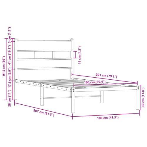 Okvir kreveta bez madraca s uzglavljem boja hrasta 100x200 cm - Smeđi hrast 100 x 200 cm s uzglavljem Cijena