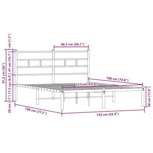 Okvir kreveta bez madraca s uzglavljem boja hrasta 137x190 cm - Smeđi hrast 137 x 190 cm s uzglavljem Cijena