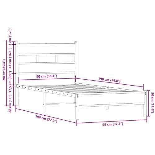 Okvir kreveta bez madraca s uzglavljem boja hrasta 90x190 cm - Dimljeni hrast 90 x 190 cm s uzglavljem i niskim podnožjem Cijena