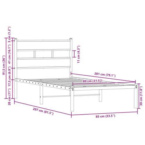 Okvir kreveta bez madraca s uzglavljem boja hrasta 80x200 cm - Smeđi hrast 80 x 200 cm s uzglavljem Cijena