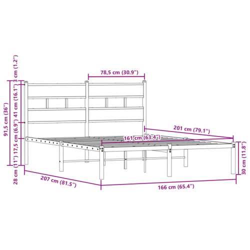 Okvir kreveta bez madraca s uzglavljem boja hrasta 160x200 cm - Smeđi hrast 160 x 200 cm s uzglavljem Cijena