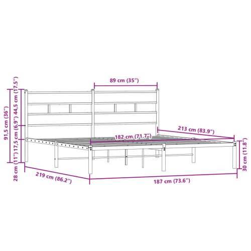 Okvir kreveta bez madraca s uzglavljem boja hrasta 183x213 cm - Smeđi hrast 183 x 213 cm s uzglavljem Cijena