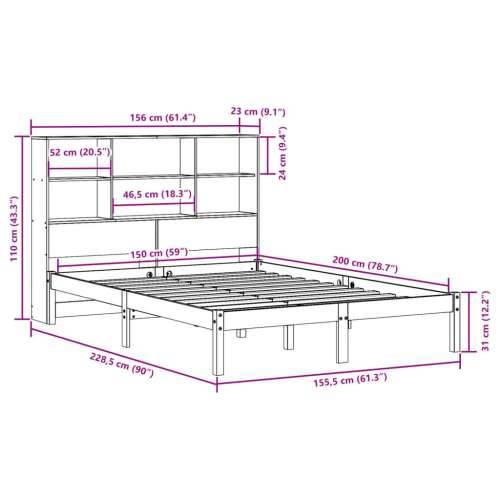 Krevet s regalom z knjige bez madraca bijeli 150x200cm borovina - Bijela 150 x 200 cm Cijena