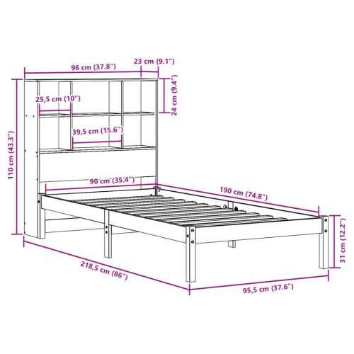 Krevet s regalom za knjige bez madraca bijeli 90x190cm borovina - Bijela 90 x 190 cm Cijena
