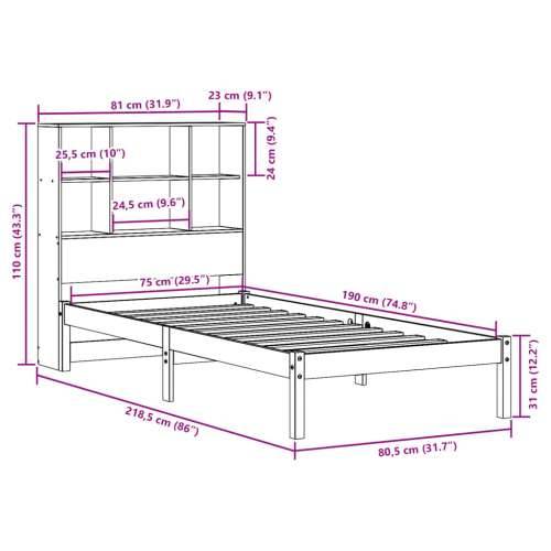 Krevet s regalom za knjige bez madraca 75 x 190 cm od borovine - Voštano smeđa 75 x 190 cm Cijena