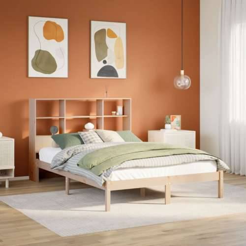 Krevet s regalom za knjige bez madraca 140x190 cm od borovine Prirodna 140 x 190 cm Cijena