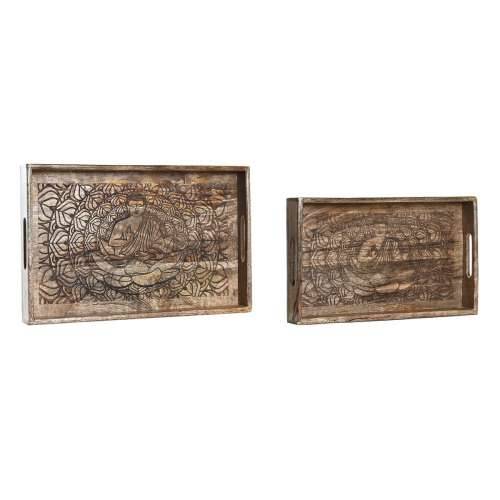 Set pladnjeva DKD Home Decor 2 kom. Smeđa Tamno smeđi Drvo Manga (2 kom.) Cijena