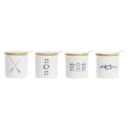 Zdjela za Šećer DKD Home Decor Mornar Bijela Pisana Bambus Dolomite 4 Dijelovi 7,5 x 7,5 x 7,5 cm Cijena