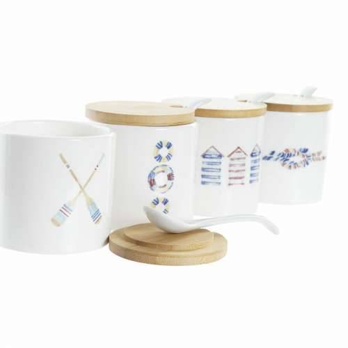 Zdjela za Šećer DKD Home Decor Mornar Bijela Pisana Bambus Dolomite 4 Dijelovi 7,5 x 7,5 x 7,5 cm Cijena