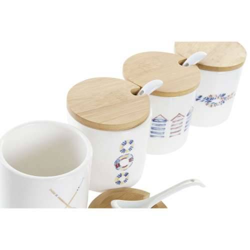 Zdjela za Šećer DKD Home Decor Mornar Bijela Pisana Bambus Dolomite 4 Dijelovi 7,5 x 7,5 x 7,5 cm Cijena
