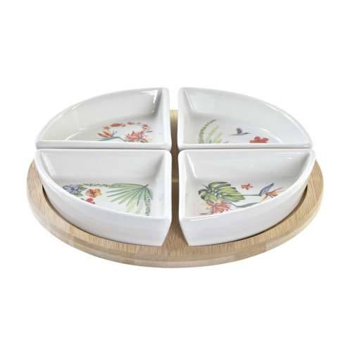 Set za Predjelo DKD Home Decor Bijela Pisana Prirodno Bambus Gres Keramika Tropsko 21,5 x 21,5 x 1 cm (5 pcs) Cijena