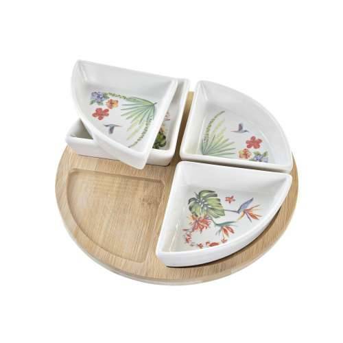 Set za Predjelo DKD Home Decor Bijela Pisana Prirodno Bambus Gres Keramika Tropsko 21,5 x 21,5 x 1 cm (5 pcs) Cijena