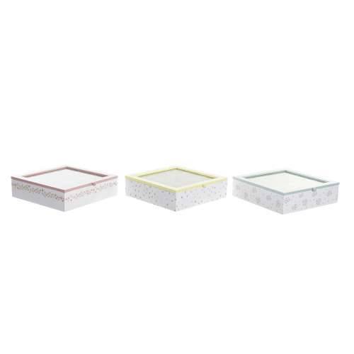 Kutija za Čajeve DKD Home Decor Rumena Crvena Zelena Metal Kristal Drvo MDF 3 Dijelovi 24 x 24 x 7 cm Cijena