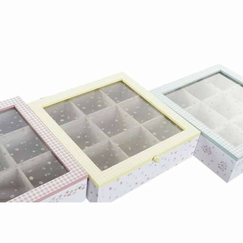 Kutija za Čajeve DKD Home Decor Rumena Crvena Zelena Metal Kristal Drvo MDF 3 Dijelovi 24 x 24 x 7 cm Cijena