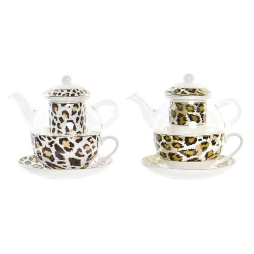 Čajnik DKD Home Decor Leopard Kristal Porculan Smeđa Providan Bijela (2 kom.) Cijena