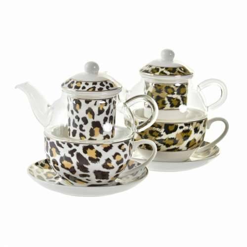 Čajnik DKD Home Decor Leopard Kristal Porculan Smeđa Providan Bijela (2 kom.) Cijena
