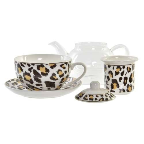 Čajnik DKD Home Decor Leopard Kristal Porculan Smeđa Providan Bijela (2 kom.) Cijena