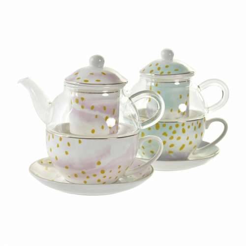 Čajnik DKD Home Decor Kristal Porculan Roza Providan Bijela Zelena (2 kom.) Cijena