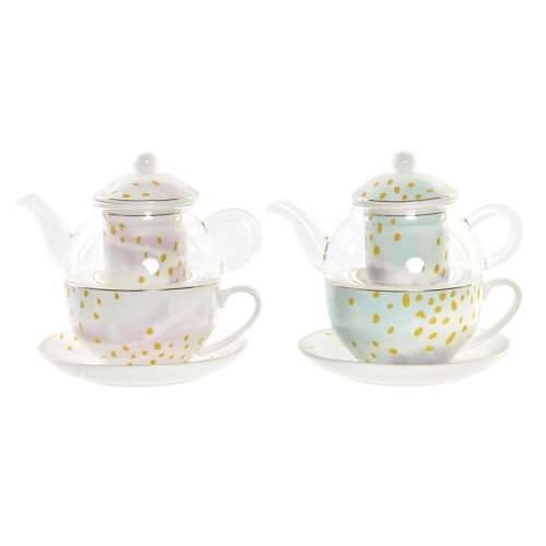 Čajnik DKD Home Decor Kristal Porculan Roza Providan Bijela Zelena (2 kom.) Cijena
