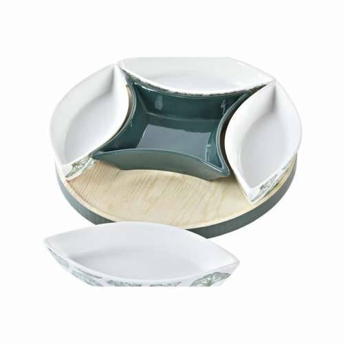 Set za Predjelo DKD Home Decor Drvo 22 x 22 x 1 cm Listovi Zelena Gres Keramika Cijena
