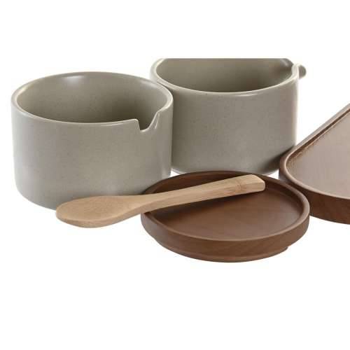 Zdjela za Šećer DKD Home Decor 19,5 x 18,5 x 7 cm Bež Smeđa Kaučukovac 4 Dijelovi Cijena