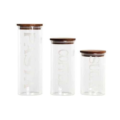3 Tube DKD Home Decor 10,2 x 10,2 x 27,7 cm Prirodno Providan Drvo akacije Slova Borosilikatno staklo Cijena