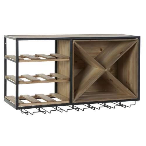Stalak za boce DKD Home Decor 80 x 24 x 44 cm Jela Prirodno Crna Metal Smeđa Drvo MDF Cijena