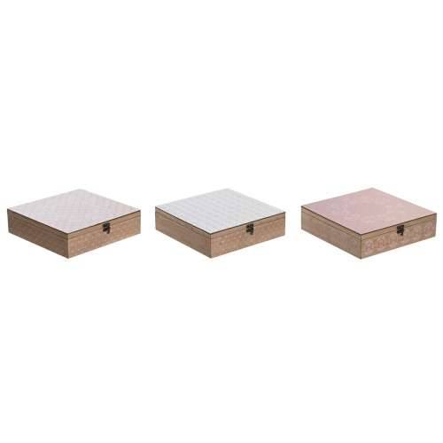Kutija za Čajeve DKD Home Decor Kristal Roza Metal Bijela 24 x 24 x 7 cm 3 Dijelovi Drvo MDF Cijena