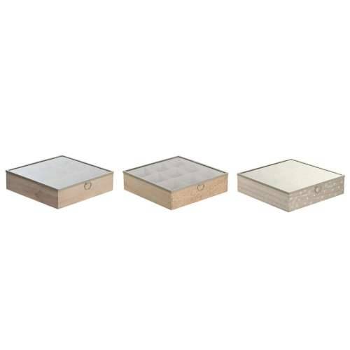 Kutija za Čajeve DKD Home Decor 24 x 24 x 6,5 cm Kristal Prirodno Plava Roza Metal Bijela 3 Dijelovi Drvo MDF Cijena