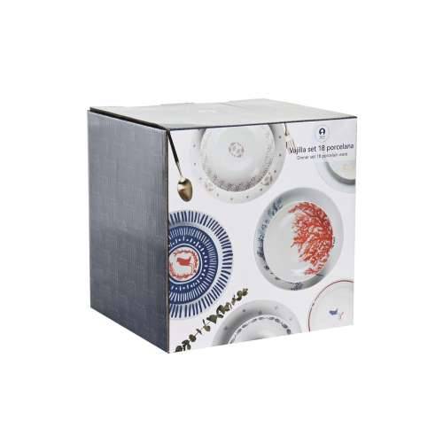 Set Posuđa DKD Home Decor Porculan Crvena Plava Bijela 27 x 27 x 3 cm 18 Dijelovi Cijena