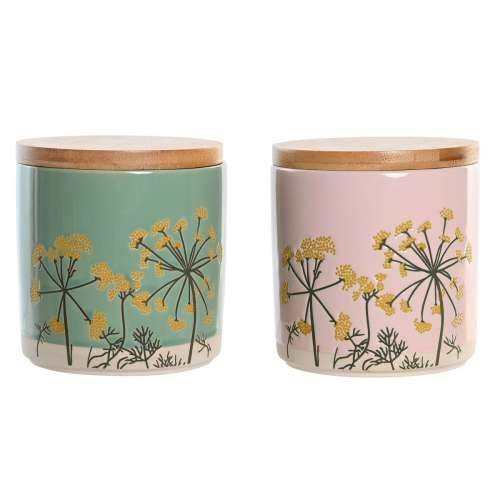Čamac DKD Home Decor 11,5 x 11,5 x 12 cm Cvjetni Roza Zelena Bambus Gres Keramika Shabby Chic (2 kom.) Cijena