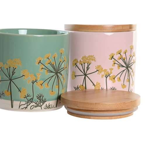Čamac DKD Home Decor 11,5 x 11,5 x 12 cm Cvjetni Roza Zelena Bambus Gres Keramika Shabby Chic (2 kom.) Cijena