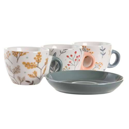 Set Šalica s Tanjurićima DKD Home Decor Plava Siva Pisana Svetlo roza Porculan 90 ml 11 x 11 x 2 cm (3 kom.) Cijena