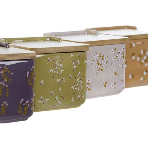 Soljenka s Poklopcem DKD Home Decor Zelena Roza Horčica Lila Bambus 750 ml 14 x 12,5 x 12 cm (4 kom.) Cijena
