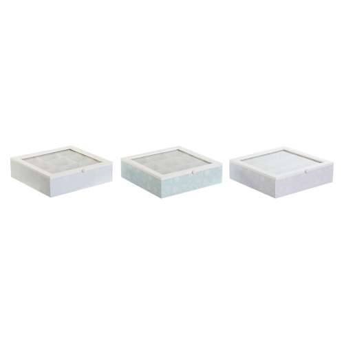 Kutija za Čajeve DKD Home Decor Plava Bijela Zelena Lila Metal Kristal Drvo MDF (3 kom.) Cijena