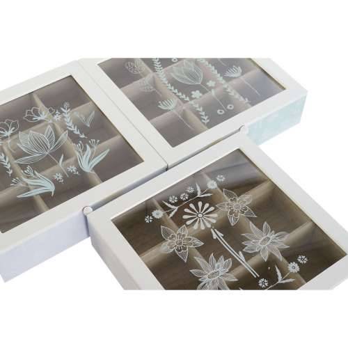 Kutija za Čajeve DKD Home Decor Plava Bijela Zelena Lila Metal Kristal Drvo MDF (3 kom.) Cijena