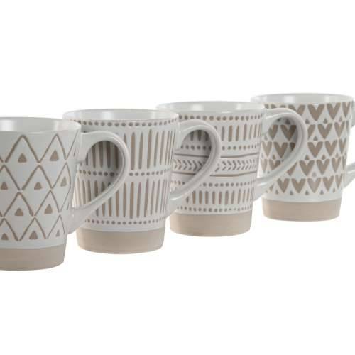 Set 4 Velikih Šalica Home ESPRIT Bijela Bež Gres Keramika 360 ml 9 x 7 x 10,6 cm Cijena