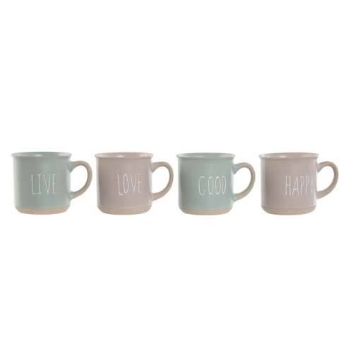 Set 4 Velikih Šalica Home ESPRIT Plava Roza Gres Keramika 355 ml 9,7 x 7 x 9,2 cm Cijena