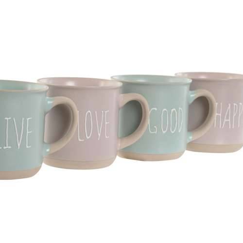 Set 4 Velikih Šalica Home ESPRIT Plava Roza Gres Keramika 355 ml 9,7 x 7 x 9,2 cm Cijena