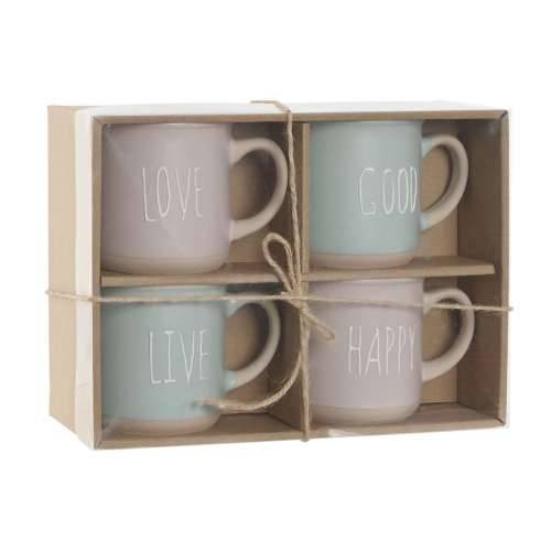 Set 4 Velikih Šalica Home ESPRIT Plava Roza Gres Keramika 355 ml 9,7 x 7 x 9,2 cm Cijena