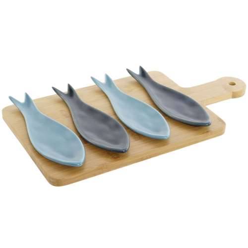 Set za Predjelo Home ESPRIT Plava Zelena Mornarsko plava Bambus Porculan Mediteran Ribe 36 x 18 x 1,3 cm 5 Dijelovi Cijena
